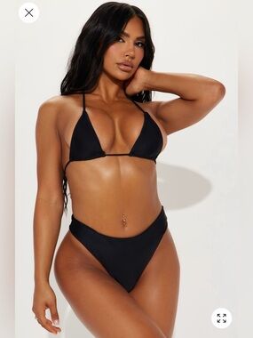 NEW FASHION NOVA Maui Mid-Rise Cheeky Bikini Bottom Black S